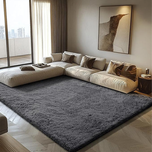 Shag Area Rug for Bedroom 4x6,Deep Grey Fluffy Area Rugs for Living Room,Soft Fuzzy Rug Non-Shedding Indoor Plush Carpet for Kids Bedroom Nursery Dorm Home Decor