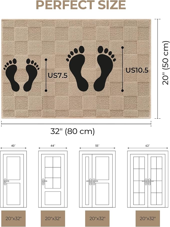 GRANNY SAYS Front Door Mat Outside Entrance, Door Mats for Entryway, Welcome Matt Non-Slip, Entryway Front Porch Mat Low Profile Resist Dirt Easy to Clean, 32"x20", Khaki Check