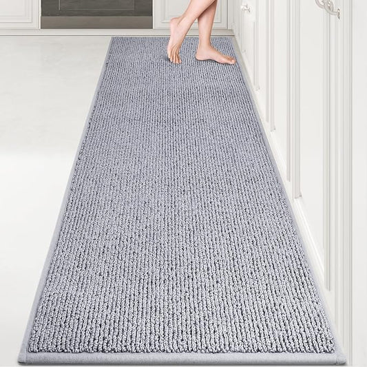 PURRUGS Machine Washable Kitchen Runner Rug 2ft8in x 8ft, Non-Slip/Skid Hallway Runner Rug, Super Absorbent Soft Area Rug for Hallway, Kitchen & Laundry, Rolled Packaging, Grey