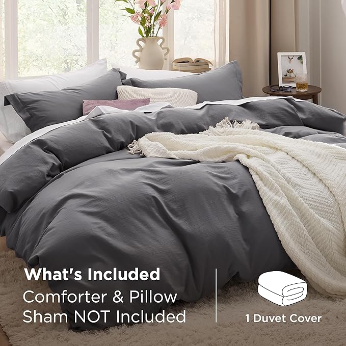 Bedsure Dark Grey Duvet Cover Queen Size Only - Prewashed Cotton-Like Extra Soft All Season Bedding, Includes 1 Duvet Cover 90x90 Inches with Zipper Closure, Comforter Not Included