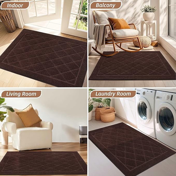 BEQHAUSE Dirt Trapper Door Mat 36" x 60", Doormat Non-Slip Entryway Rugs Washable, Dog Door Mat Stain Resistant and Absorbent Welcome Floor Mat for Front Back Door, Mud Wet Shoes & Paws, Brown