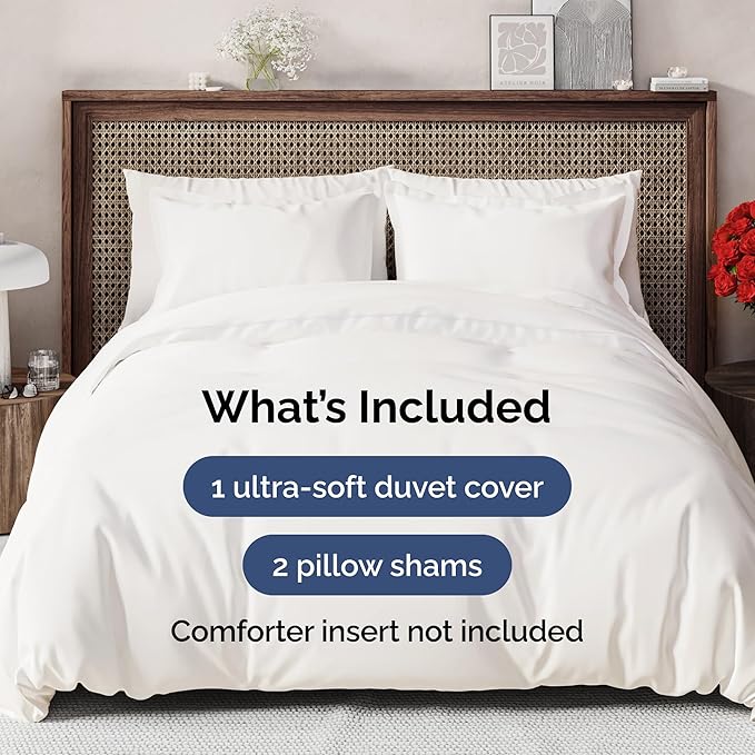 Duvet Cover Full Size Set - Extra Soft Full Size Duvet Cover 80 x 90 with 2 Pillow Shams - Hotel Luxury Easy Care and Fade Free w/Zipper Closures & Ties - Comfy Breathable Bedding Set (Antique White)