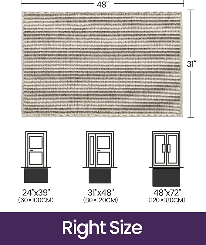 DEXI Dirt Trapper Door Mat, 31x48 Washable Doormat, Dirt Resistant and Absorbent, Easy Clean Low-Profile Floor Rugs for Entryway, Front Door, and Inside Entrance, Light Beige-Gray