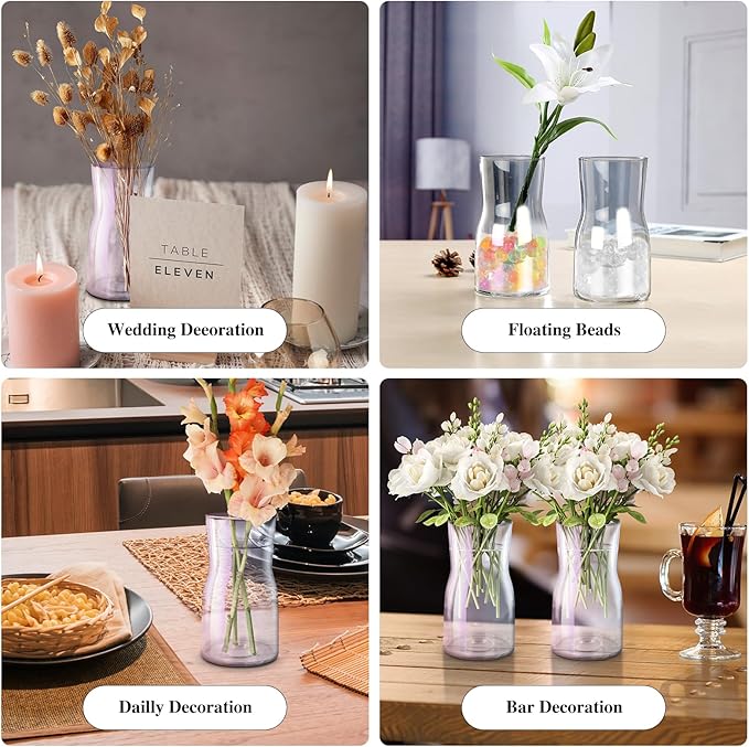 8 Inch Iridescent Glass Vase - Modern Boho Style Centerpiece for Flowers, Home Decor, Wedding, Housewarming & Office Accent (Irised)