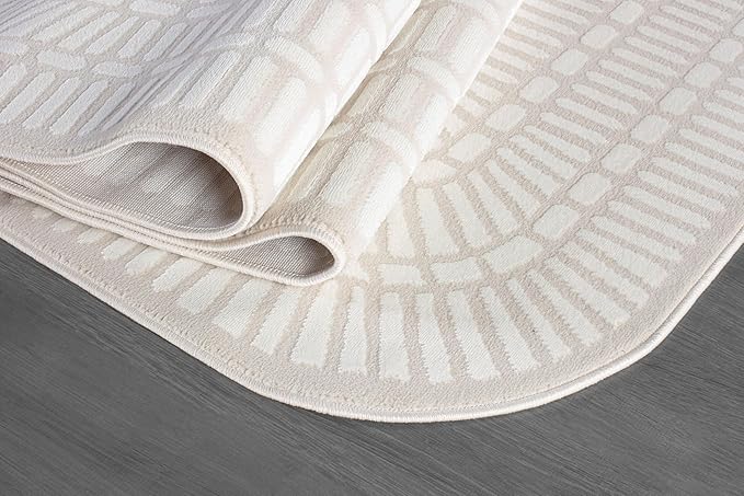 Beverly Rug Modern Geometric Area Rug 6x9 Low-High Pile Durable Soft Abstract Grid Indoor Rugs for Living Dining Room Office Stain Resistant Non Shedding Casual Indoor Carpet Beige White 6 x 9