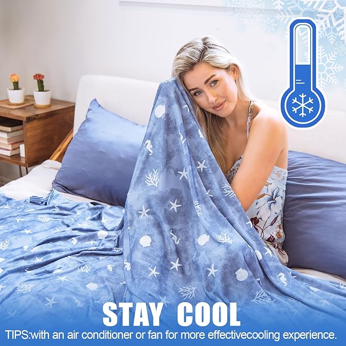 Ailemei Direct Cooling Blanket with Double Sided Cold Effect, Lightweight Breathable Summer Coastal Theme Bed Blankets, Transfer Heat to Keep Body Cool for Hot Sleepers and Night Sweats, 60“x90”