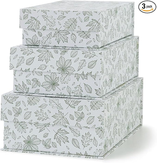 Soul & Lane Decorative Cardboard Storage Boxes, Set of 3 Light Green Floral Pattern Keepsake Boxes with Magnetic Closure, Nesting Memory Storage for Organizing and Home Décor, Blossom Harmony