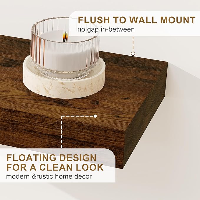 Fun Memories Floating Shelves for Wall, 36Inch Floating Shelves Set of 2, Hanging Shelf with Invisible Brackets, Bathroom Shelves for Living Room, Bedroom, Kitchen- Brown
