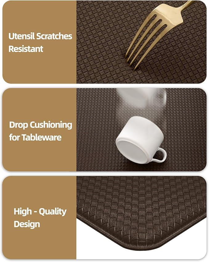 Color&Geometry Anti Fatigue Cushion Padded Kitchen Mat for Floor - 17x29+17x59,Easy Clean, Waterproof & Oil Proof, Anti Slip, Foam Rubber Runner Rug for Front Sink Comfort Standing, Brown Set of 2