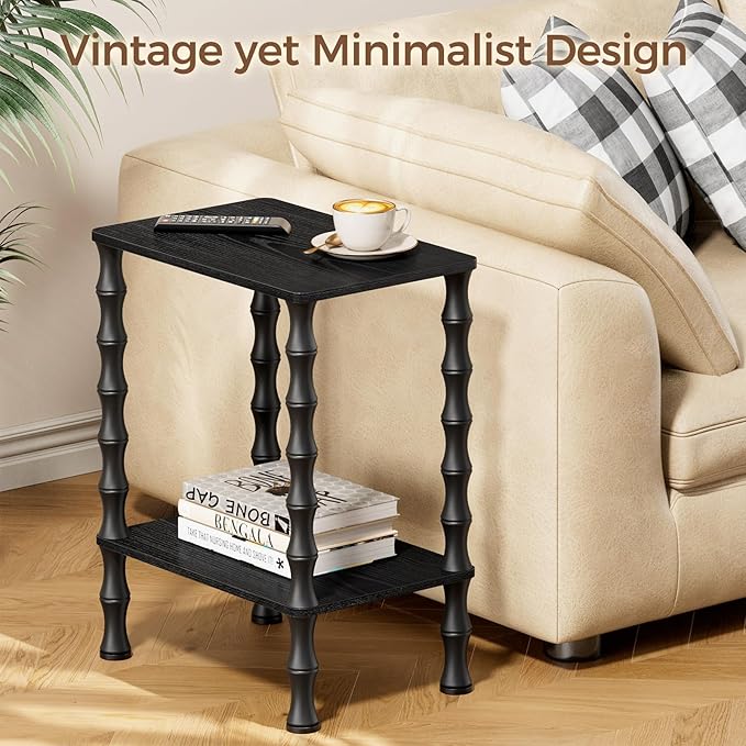 Side Table, 2-Tier End Table with Storage Shelf, Night Stand for Small Spaces, Modern Coffee Tables for Living Room, Bedroom (1, Black)