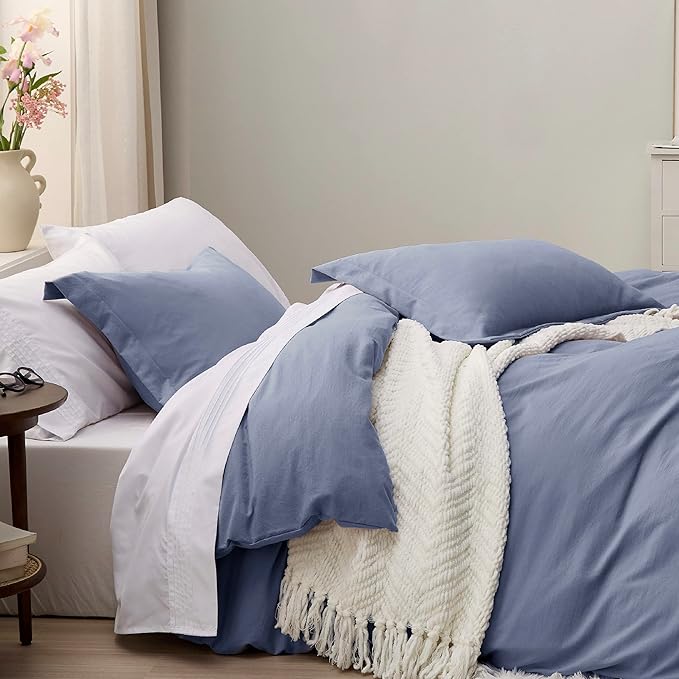 Bedsure Slate Blue Duvet Cover Queen Size - 3 Pieces Prewashed Extra Soft Bedding Set, Includes 1 Duvet Cover 90x90 Inches with Zipper Closure & 2 Pillow Shams, Comforter Not Included