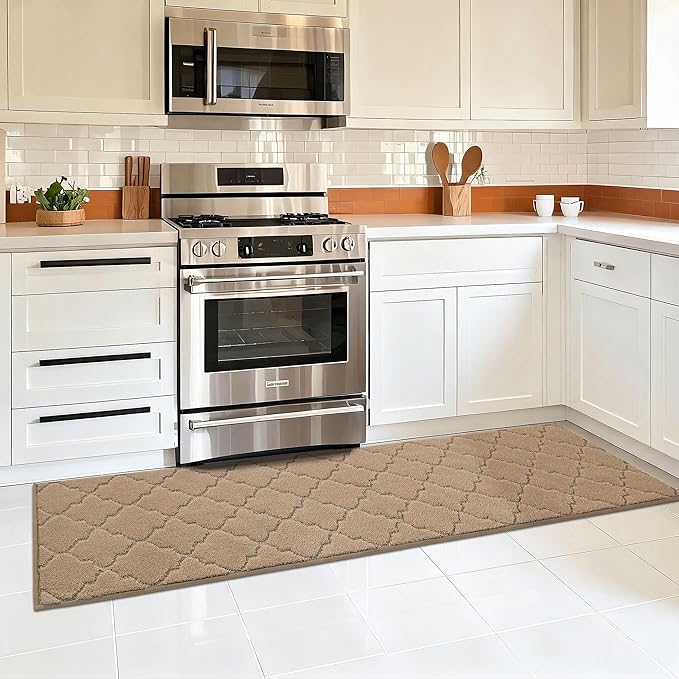 COSY HOMEER Soft Kitchen Floor Mats for in Front of Sink Super Absorbent Kitchen Rugs and Mats 20"x79" Non-Skid Kitchen Mat Standing Mat Washable,Polyester,Beige