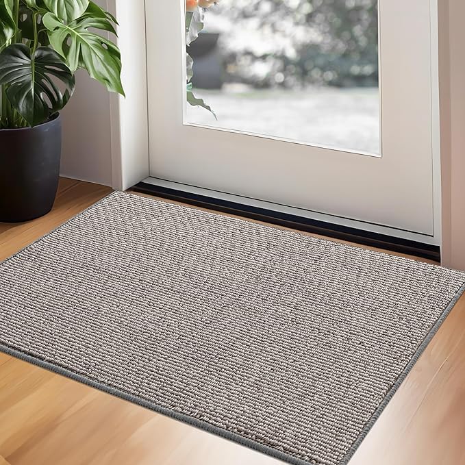 GRANNY SAYS Front Door Mat Indoor Entrance, Indoor Doormat Non Slip Washable, Low Profile Outdoor Welcome Mat, 32" x 20" Resist Dirt Absorbent Entryway Doormat for Floor, Grey