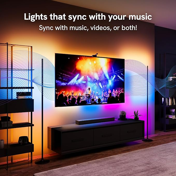 Aura RGBICW Floor Lamp, Ambient Lighting LED Corner Light App & Voice Control with Music Sync 1000 Lumen 4-Billion Colors, 90+ CRI, Preset & Custom Colors & Scenes, Modern Floor Lamps for Living Room