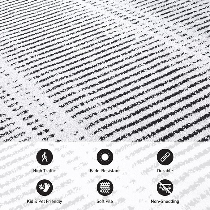 Rugshop Contemporary Stripe Lines High Traffic Living Room,Bedroom,Kitchen, Home Office Runner Rug 2' x 7' Cream
