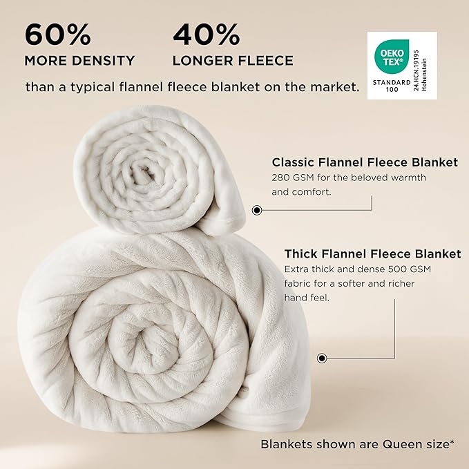 Bedsure Fleece King Size Blanket for Bed - GentleSoft Warm, Cozy, Soft & Thick Blanket for Winter, Heavy 500Gsm Anti-Static Design, Ideal for Couch & Sofa, Cream, 108x90 Inch