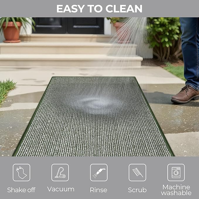 GRANNY SAYS Front Door Mat Outside Entrance, Door Mats for Entryway, Welcome Matt Non-Slip, Large Front Porch Mat Low Profile Resist Dirt, 48"x32", Green Beige
