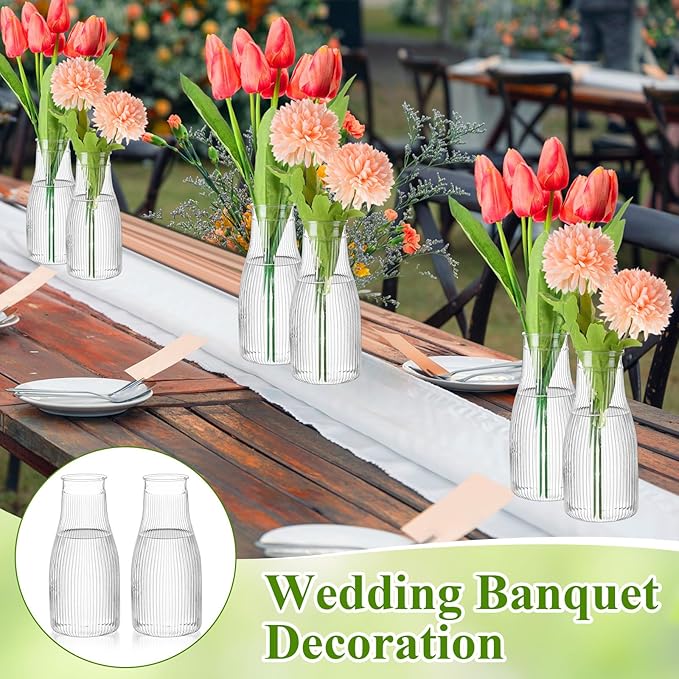 Mumufy 24 Pcs Plastic Bud Vases in Bulk Small Clear Flowers Vases for Centerpieces Wedding Decorations Home Banquet Formal Dinners Party Table Decor (3.54 x 7.87 Inch)