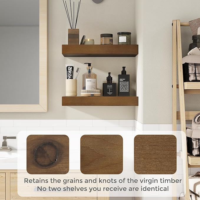 Marsmiles 48 Inch Wood Floating Shelves | Rustic Dark Wood Wall Shelves Set of 1 | 48" W x 7.7" D x 1.6" H Wooden Shelves for Bathroom Living Room Kitchen