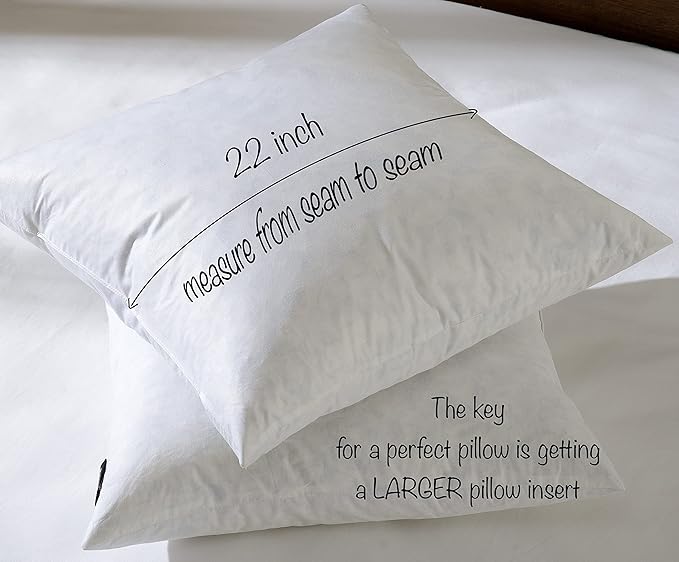 basic home 22x22 Decorative Throw Pillow Inserts-Down Feather Pillow Inserts-Square-Cotton Fabric-Set of 2-White.