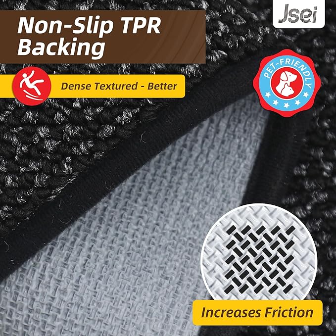 JSEI Dirt Trapper Door Mat 24"x36" Non-Slip Washable Entrance Mat, Dog Doormats, Absorbent & Fade-Resistant Floor Mats, Low Profile Welcome Mats for Entryway, Front Door, and Inside Entrance, Black