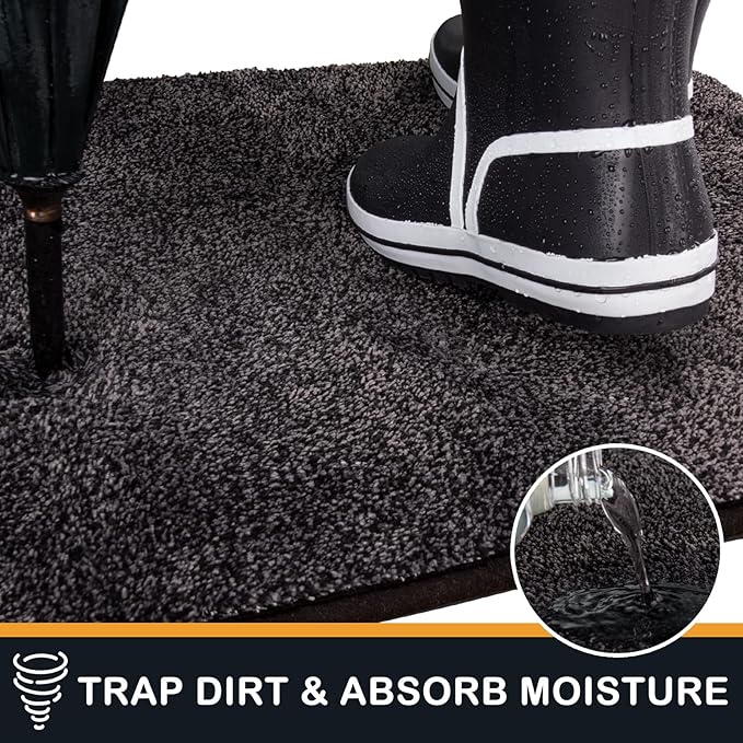 PURRUGS Dirt Trapping Door Mat 24" x 59", Non-Slip Machine Washable Entryway Rug, Dog Doormat, Indoor Front Door Mat, Super Absorbent Entry Rug for Muddy Shoes & Paws, Charcoal