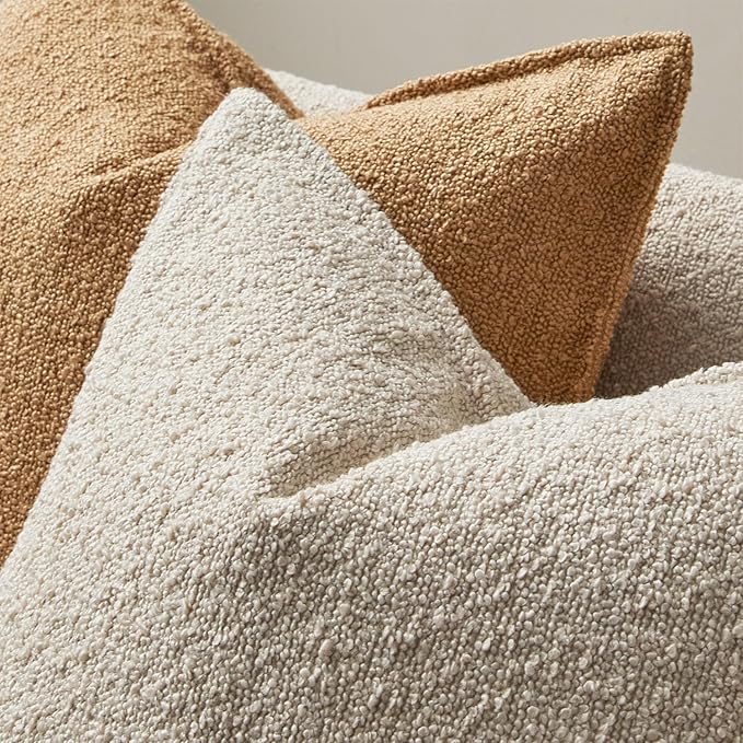 JUSPURBET 12x20 Pillow Covers Set of 2 Decorative Throw Pillow Covers Case for Couch Sofa Bed Soft Boucle Textured Lumbar Cushion Covers with Hidden Zipper for Home Decor Living Room,Beige