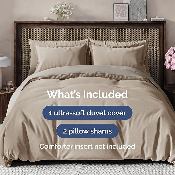 CGK Unlimited Duvet Cover King Size Set - Extra Soft King Size Duvet Cover 104 x 90 with 2 Pillow Shams - Hotel Quality w/Zipper Closures & Ties - Bedding and Bed Linens Set (Heathered Beige)
