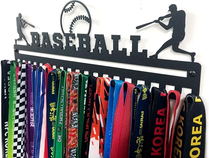Sports Medal Hanger Display, Medal Holder Ribbon Display with Hooks, Key Holder & Award Rack for Wall, Great Gift for Kids and Adults