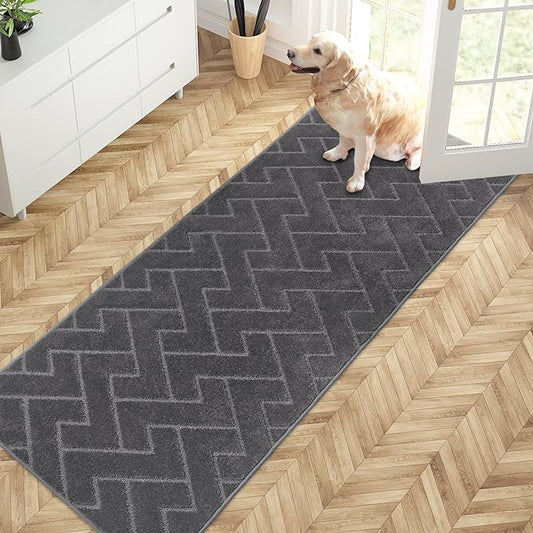 PURRUGS Dirt Trapping Door Mat 32" x 70", Non-Slip Machine Washable Entry Rug, Dog Doormat, Indoor Front Door Mat, Super Absorbent Entryway Rug for Muddy Shoes & Paws, Grey