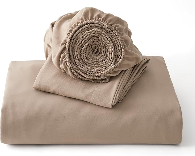 Bedsure Duvet Cover King Size with Fitted Sheet - 4 Pieces Prewashed Cotton-Like Extra Soft Bedding Set, Includes 1 Duvet Cover 104x90 Inches, 2 Pillow Shams, 1 Fitted Sheet, Deep Beige