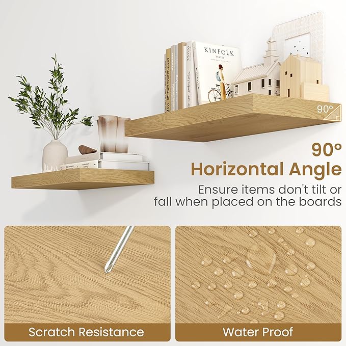 48"W x 9.3"D Floating Shelves for Wall, Wall Mounted Bathroom Shelves 1 Pack Deep Floating Shelf for Bedroom Kitchen Living Room, Rustic Wooden Wall Shelf with Invisible Bracket for Books Decor