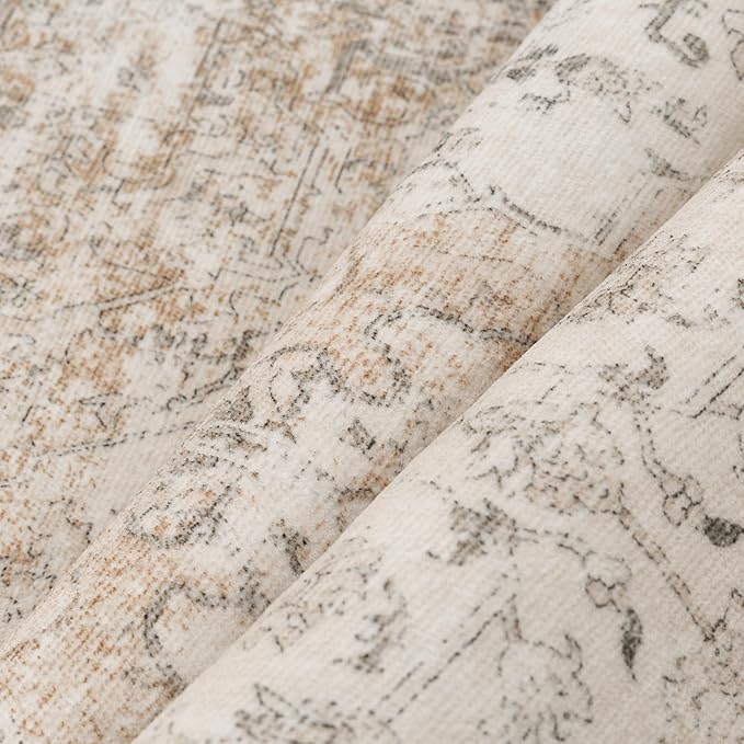 PureCozy 8x10 Washable Area Rug Beige Vintage Distressed Large Rug for Living Room Oriental Soft Thin Indoor Retro Carpet Non Slip Low Pile Floor Cover for Bedroom Dining Room Office Nursery