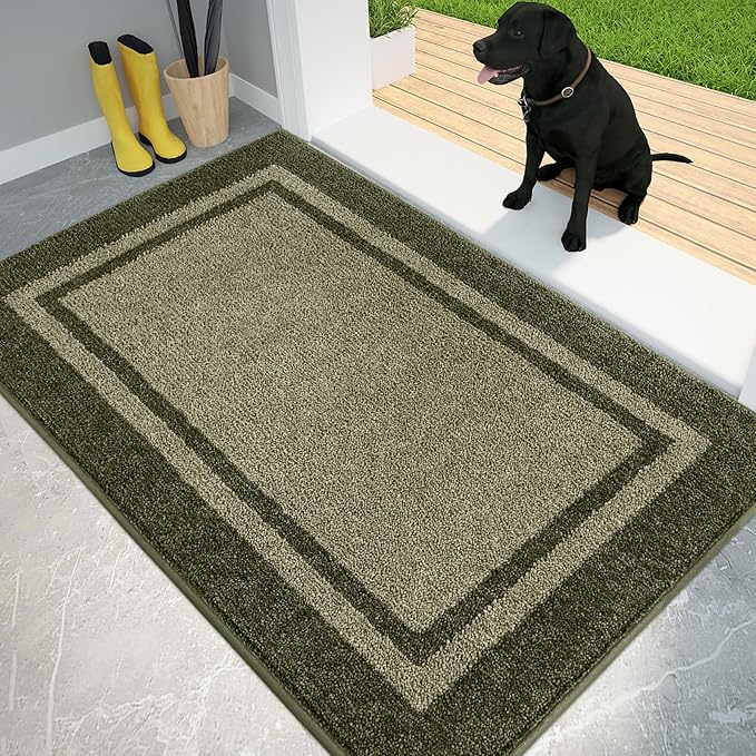PURRUGS Dirt Trapping Door Mat 32" x 48", Non-Slip Machine Washable Entryway Rug, Entrance Mat, Indoor Front Door Mat, Super Absorbent Entry Rug for Muddy Shoes & Paws, Budding Green & Sage Green