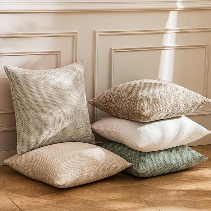 a moment Taupe Chenille Throw Pillow Covers 20x20 Inch Pack of 2 Modern Decorative Throw Pillow Covers Farmhouse Cross Covers Home Decor for Sofa Bedroom Living Room
