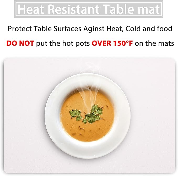 Wipeable Placemats Leather Table Mats Waterproof Heat-Resistant Easy to Clean for Dining Table Set Kitchen Table (2, White)