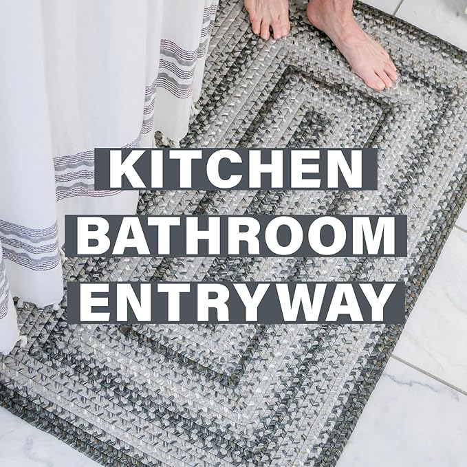 Graphite Grey Braided Rug 2' x 3' Rectangle - Indoor & Outdoor - Rustic Country Decor for Bathroom, Entryway, Everywhere