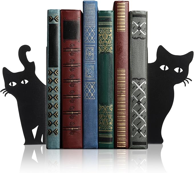 Geelin Peeping Cat Bookends Set of 2 Metal Book Ends for Shelves Bookshelf Home Office Desk Bookshelf Decor Gift for Cat Lovers and Reading Enthusiasts (Lovely Style)