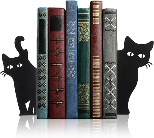 Geelin Peeping Cat Bookends Set of 2 Metal Book Ends for Shelves Bookshelf Home Office Desk Bookshelf Decor Gift for Cat Lovers and Reading Enthusiasts (Lovely Style)