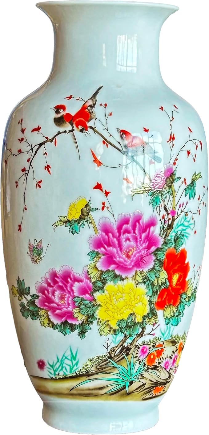 MTME Porcelain Figurines, Jingdezhen Decorative Flower vase, Blessings Sr. Home Decor, Wedding Gifts, Aesthetic Sculpture Home décor (Multicolor Peonies)