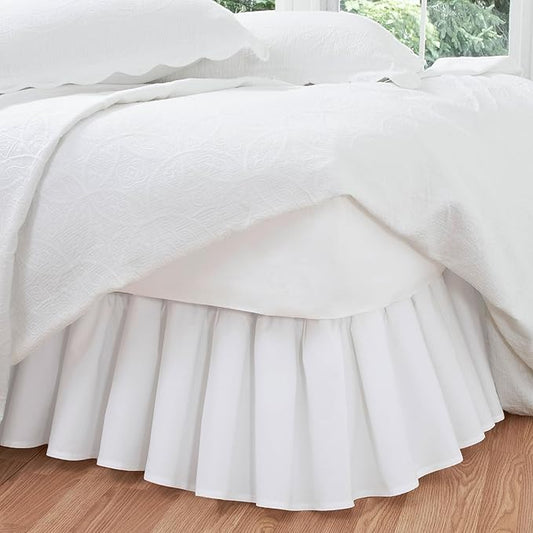Fresh Ideas Bedding Ruffled Bed Skirt, Classic 14” Drop Length, Gathered Styling, Cali King, White