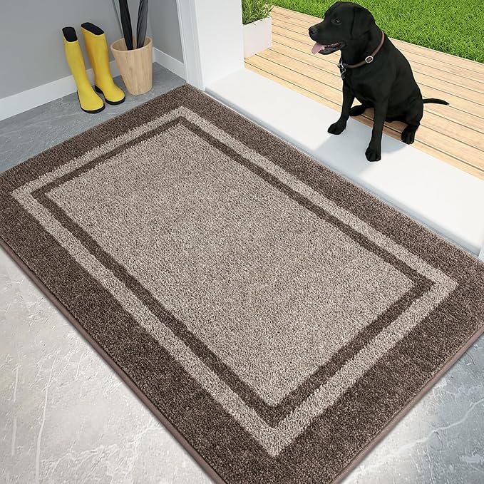 PURRUGS Dirt Trapping Door Mat 34" x 60", Non-Slip Machine Washable Entryway Rug, Entrance Mat, Indoor Front Door Mat, Super Absorbent Entry Rug for Muddy Shoes & Paws, Beige & Grayish Brown