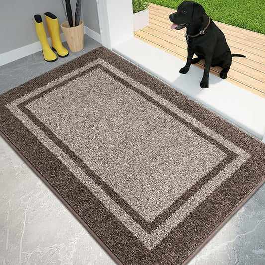 PURRUGS Dirt Trapping Door Mat 34" x 60", Non-Slip Machine Washable Entryway Rug, Entrance Mat, Indoor Front Door Mat, Super Absorbent Entry Rug for Muddy Shoes & Paws, Beige & Grayish Brown