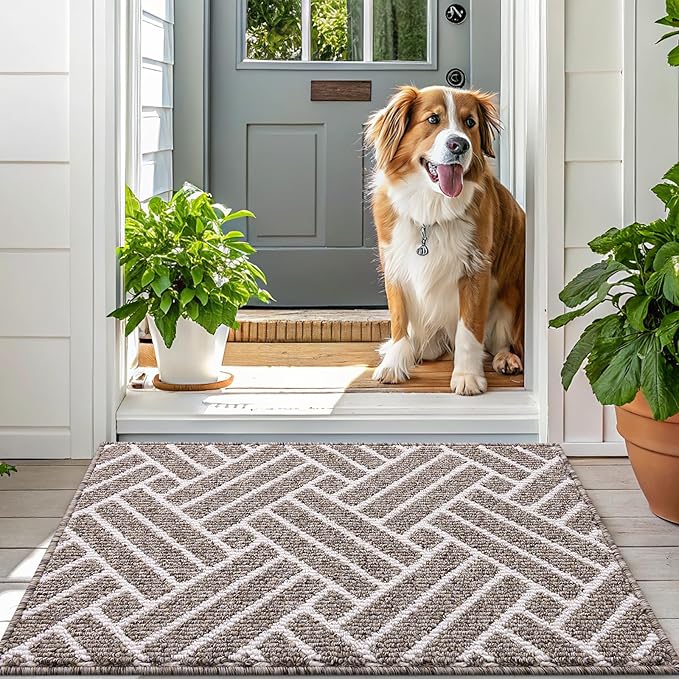 OLANLY Large Indoor Door Mat, 59x35 Inch, Dirt Resistant and Absorbent, Non-Slip Rubber Backing Floor Mats, Easy Clean Low-Profile Doormat for Entryway, Front Door, and Inside Entrance, Khaki
