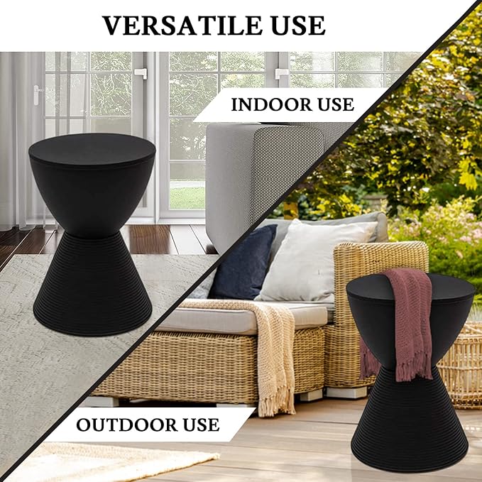 LeisureMod Black Side Table – Modern Hourglass Drum End Table with Storage, Removable Lid – Compact Accent Table for Indoor & Outdoor Use