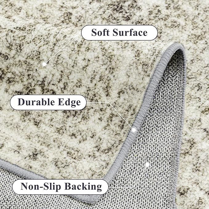 PureCozy 5x7 Area Rug Washable Vintage Neutral Living Room Carpet Large Indoor Non Slip Taupe Bedroom Distressed Low Pile Retro Accent Throw Rug for Dining Room