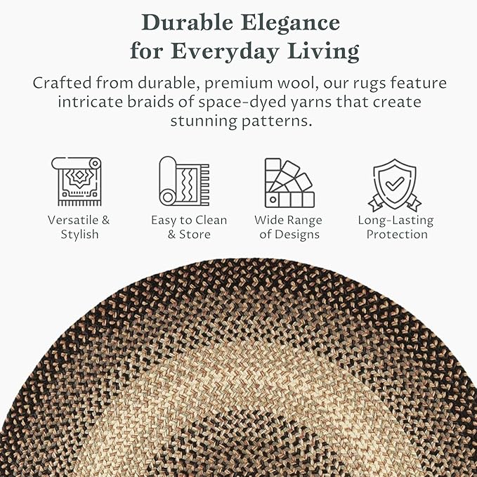 RRI Home Decor EastEnd EL83 Charcoal 4' x 4' Round - Braided Area Rug, Home Decor, Floor Mat or Bedroom Rug - Easy Care, Ideal for High Traffic Areas in Hallway and Living Room - Made in USA