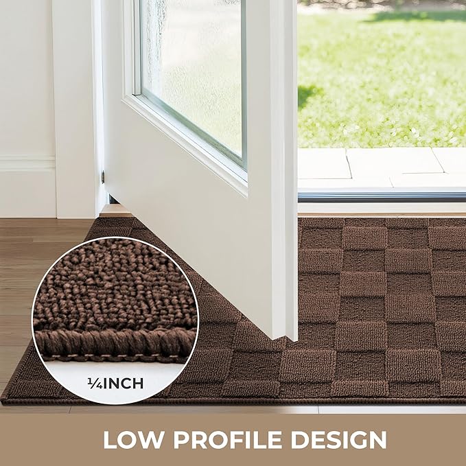 GRANNY SAYS Front Door Mat Outside Entrance, Indoor Door Mats for Entryway, Welcome Matt Indoor Non-Slip, Entry Rug Front Porch Rug Low Profile Resist Dirt, 36"x24", Dark Brown Check