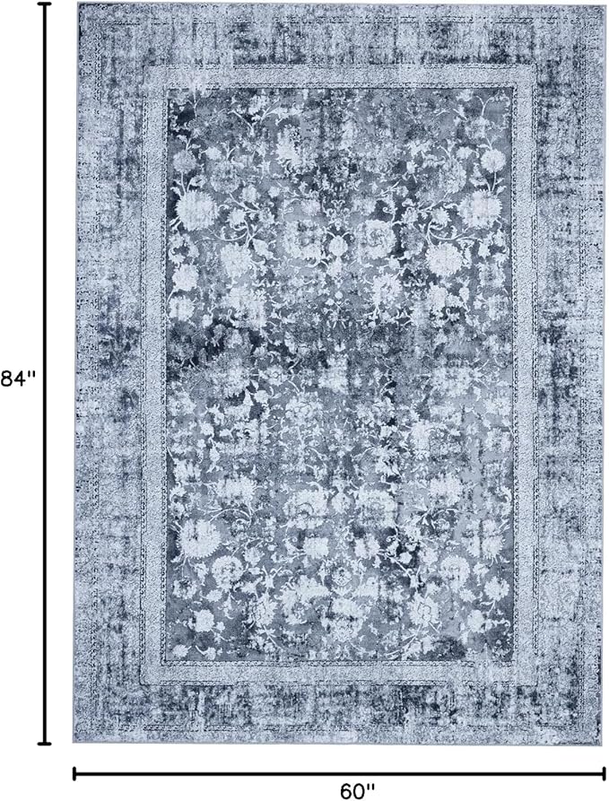 Domitapis Area Rug 5×7, Vintage Boho Rug,Ultra-Soft Low Pile, Washable, Non Slip,Stain Resistant Printed Carpet for Living Room Bedrooms Playroom Office Kitchen, Stone/Blue