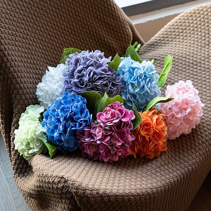 4Pcs 22 inch Lifelike Artificial Hydrangea, 2 Blue & 2 Dark Blue Large Real Touch Flowers Artificial Flowers Dry Flowers Outdoor Wedding Christmas Office Family Party Living Room Table Deco